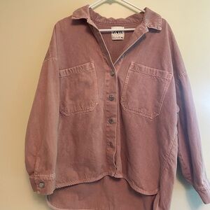 Pink Zara Denim Oversized Jacket Size Large